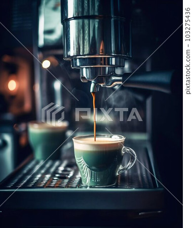 Espresso Machine Pouring Coffee into Cup Close-up. Generative ai 103275436