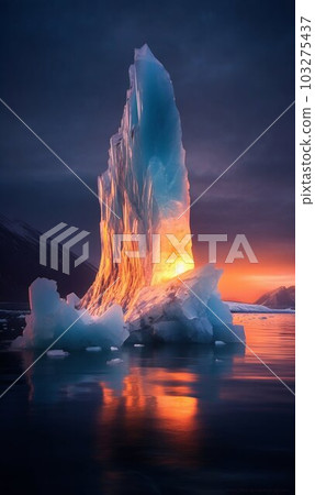 Luminescent Iceberg in Ocean. Generative ai 103275437