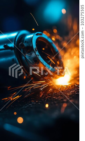 Macro Closeup of Gas Arc Welder with Brilliant Sparks of Light. Generative ai 103275505