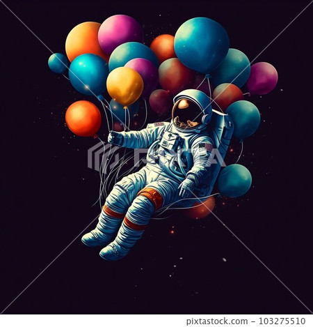 Astronaut Floating with Colorful Balloons in Space. Generative ai 103275510