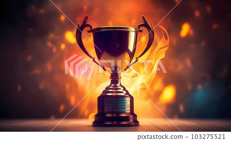 Winner Trophy with Flames and Blurred Background. Generative ai 103275521