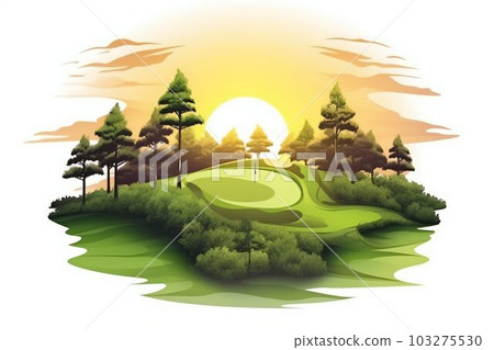 Logo Forest Landscape and Golf Course with Sunset Isolated on White Background. Generative ai 103275530