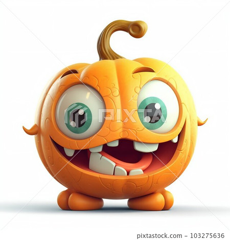 Cute Jack-O-Lantern Halloween Pumpkin Cartoony Isolated on White Background. Generative ai 103275636