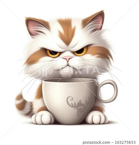 Cat Holding Cup of Coffee between Front Paws Isolated on White Background. Generative ai Cat Holding Cup of Coffee between Front Paws Isolated on White Background. Generative ai 103275653