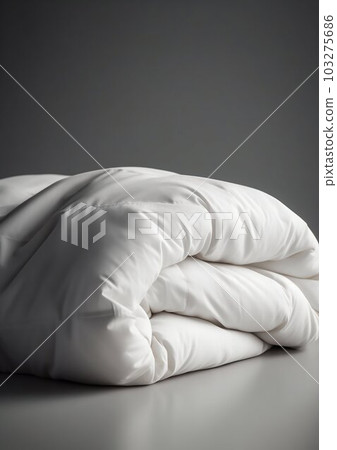 Folded Soft White Fluffy and Thick Duvet against White Background Interior. Generative ai 103275686