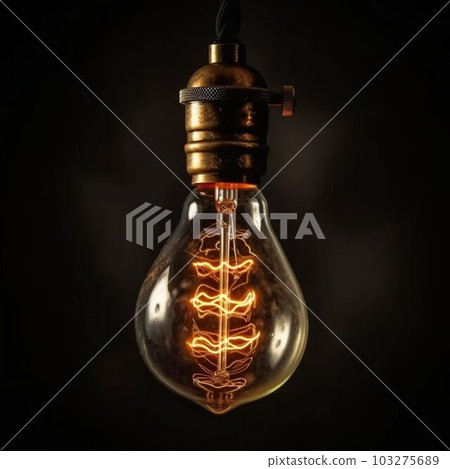 Decorative Antique Retro Edison Light Bulb on Dark Background. Generative ai Decorative Antique Retro Edison Light Bulb on Dark Background. Generative ai 103275689