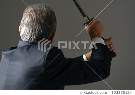 一個拿著劍的人，後視圖 103276123