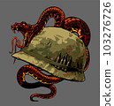 army helmet wrapped in snake 103276726