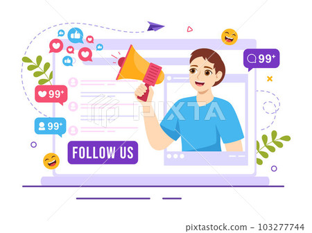 Follow Us and Like Vector Illustration for Internet Advertisement of a Social Media Users Following an Interesting Page in Hand Drawn Templates 103277744