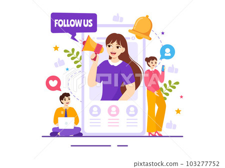 Follow Us and Like Vector Illustration for Internet Advertisement of a Social Media Users Following an Interesting Page in Hand Drawn Templates 103277752
