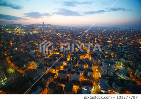 Arial View of Istanbul Asian Side Urban building blocks at night Arial View of Istanbul Asian Side Urban building blocks at night 103277797