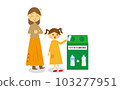 Mother, parent and child, environmental problem praising a child who throws away a plastic bottle in a trash box in an outdoor sorting box Mother, parent and child, environmental problem praising a child who throws away a plastic bottle in a trash box in an outdoor sorting box 103277951