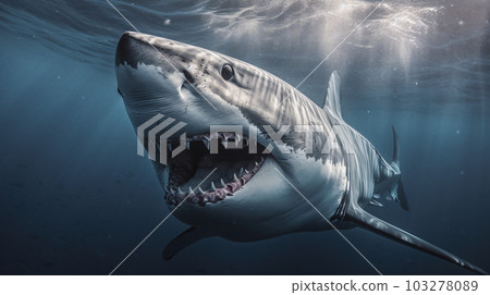 Shark swimming with its mouth open 103278089