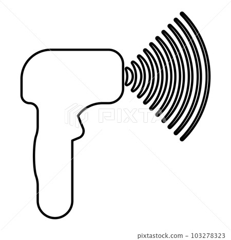 Emitter of waves electron gun manual thermometer forehead infrared device for measuring temperature non-contact contactless digital contour outline line icon black color vector illustration image 103278323