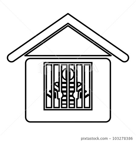 Prisoner in prison building contour outline line icon black color vector illustration image thin flat style 103278386