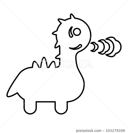 Cute dragon breathing fire contour outline line icon black color vector illustration image thin flat style 103278389
