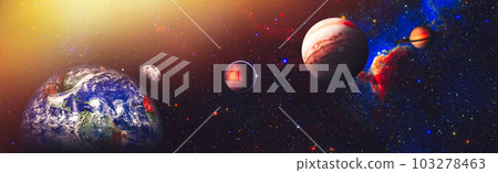 Panoramic view of the Earth in the galaxy, Concept on the theme of ecology, environment, Earth Day. Elements of this image furnished by NASA. Panoramic view of the Earth in the galaxy, Concept on the theme of ecology, environment, Earth Day. Elements of this image furnished by NASA. 103278463