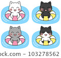 A set of 4 types of illustrations of cats floating in water using floating rings (white cat, black cat, gray cat, Hachiware) 103278562