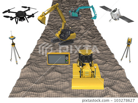 ICT construction ICT construction machinery ICT construction ICT civil engineering (3DCG image) with wires on the ground 103278627