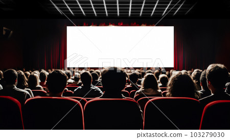 People in the cinema auditorium with empty white screen. People in the cinema auditorium with empty white screen. 103279030