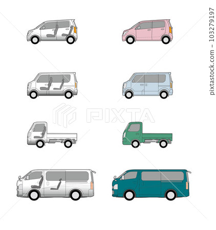 Side view of car without manufacturer - light and commercial vehicle set Side view of car without manufacturer - light and commercial vehicle set 103279197