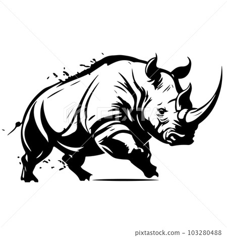 Rhino logo template. Endangered African Rhinoceros silhouette icon. Horned animal symbol. Vector illustration. 103280488