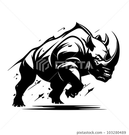 Rhino logo template. Endangered African Rhinoceros silhouette icon. Horned animal symbol. Vector illustration. 103280489