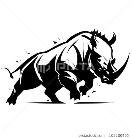 Rhino logo template. Endangered African Rhinoceros silhouette icon. Horned animal symbol. Vector illustration. Rhino logo template. Endangered African Rhinoceros silhouette icon. Horned animal symbol. Vector illustration. 103280495