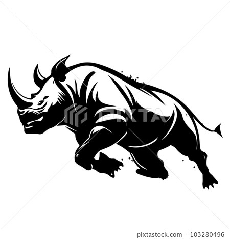 Rhino logo template. Endangered African Rhinoceros silhouette icon. Horned animal symbol. Vector illustration. Rhino logo template. Endangered African Rhinoceros silhouette icon. Horned animal symbol. Vector illustration. 103280496