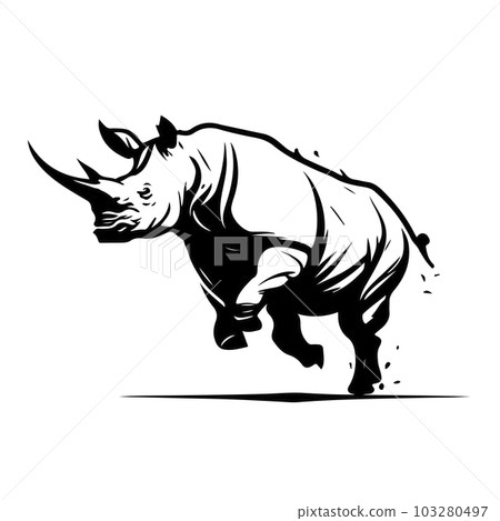 Rhino logo template. Endangered African Rhinoceros silhouette icon. Horned animal symbol. Vector illustration. Rhino logo template. Endangered African Rhinoceros silhouette icon. Horned animal symbol. Vector illustration. 103280497
