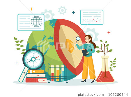 Geologist Vector Illustration with Soil Analysis and Features of the Earth for Science, Research or Expedition in Flat Cartoon Hand Drawn Templates 103280544