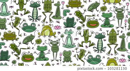 Funny frogs family. Seamless pattern background for your design Funny frogs family. Seamless pattern background for your design 103281130