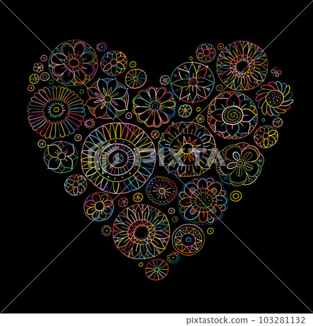 Floral mandala heart shape on black. Love concept art for your design 103281132