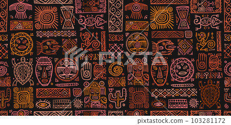 Ethnic mexican decor. Handmade Seamless Pattern for your design. Tribal tattos elements Ethnic mexican decor. Handmade Seamless Pattern for your design. Tribal tattos elements 103281172
