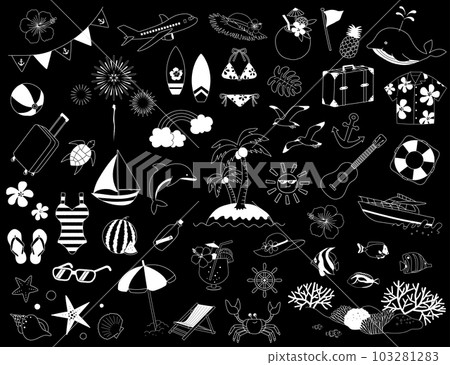 Set of summer vacation white line drawings 103281283
