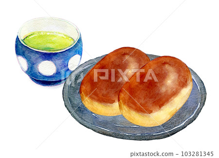 茶和日本糖果設置 Kurimanju 水彩插圖 茶和日本糖果設置 Kurimanju 水彩插圖 103281345