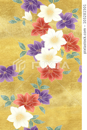 Japanese-style tessen flower gold leaf background Japanese-style tessen flower gold leaf background 103281501