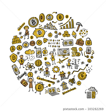 Cryptocurrency concept art, bitcoin mining technology for web banners, images, printed materials 103282269