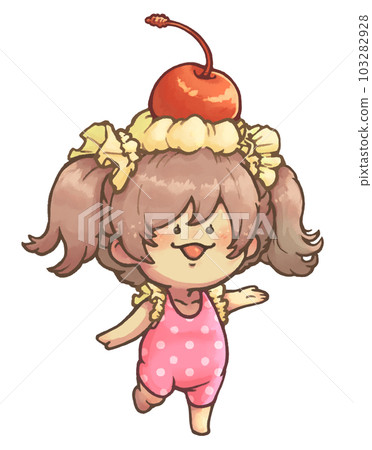 頭戴奶油和櫻桃的荷葉邊泳裝少女（單品，粉色ver.） 103282928