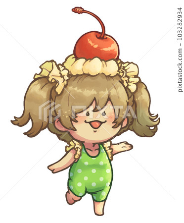 A girl in a frilly swimsuit with whipped cream and cherries on her head (single item, green ver.) A girl in a frilly swimsuit with whipped cream and cherries on her head (single item, green ver.) 103282934