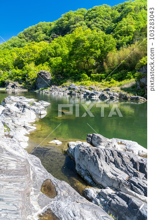 《埼玉縣》初夏的長瀞，新綠的石板路 103283043