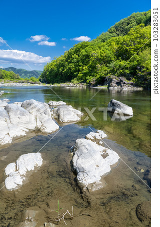 《埼玉縣》初夏的長瀞，新綠的石板路 103283051