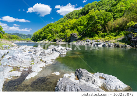 《埼玉縣》初夏的長瀞，新綠的石板路 103283072