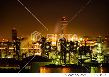 A night view of the Keihin industrial area seen from Kawasaki Marien A night view of the Keihin industrial area seen from Kawasaki Marien 103283484