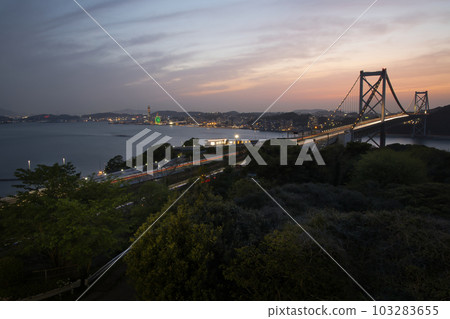 Evening view of the Kanmon Straits seen from Wabkari Park No. 2 Observation Deck Evening view of the Kanmon Straits seen from Wabkari Park No. 2 Observation Deck 103283655