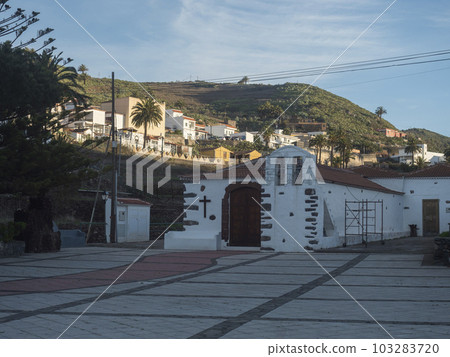 Traditional white church Parroquia Nuestra Senora de la Salud at Arure, Valle Gran Rey , La Gomera, Canary Islands, Spain Traditional white church Parroquia Nuestra Senora de la Salud at Arure, Valle Gran Rey , La Gomera, Canary Islands, Spain 103283720