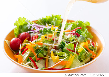 蔬菜沙拉上的意大利醬 103284278