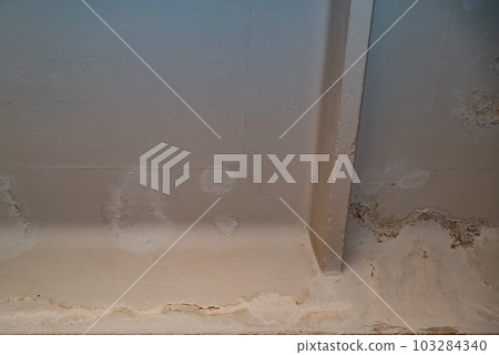 Flooding rainwater, causing damage, peeling paint and mildew. 103284340