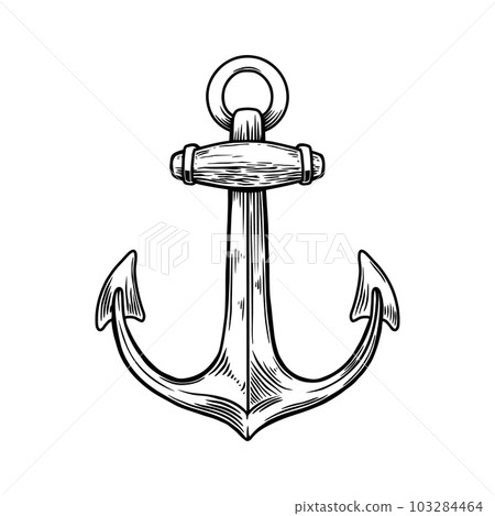 Illustration of anchor in engraving style. Design element for poster, card, banner, sign. Vector illustration 103284464