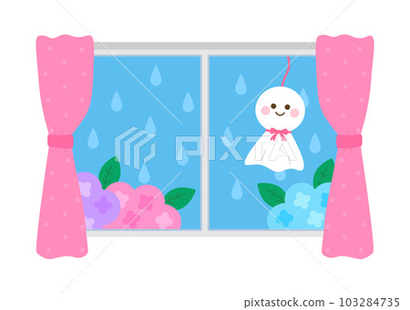 Rainy season teru teru bozu and window hydrangea Rainy season teru teru bozu and window hydrangea 103284735